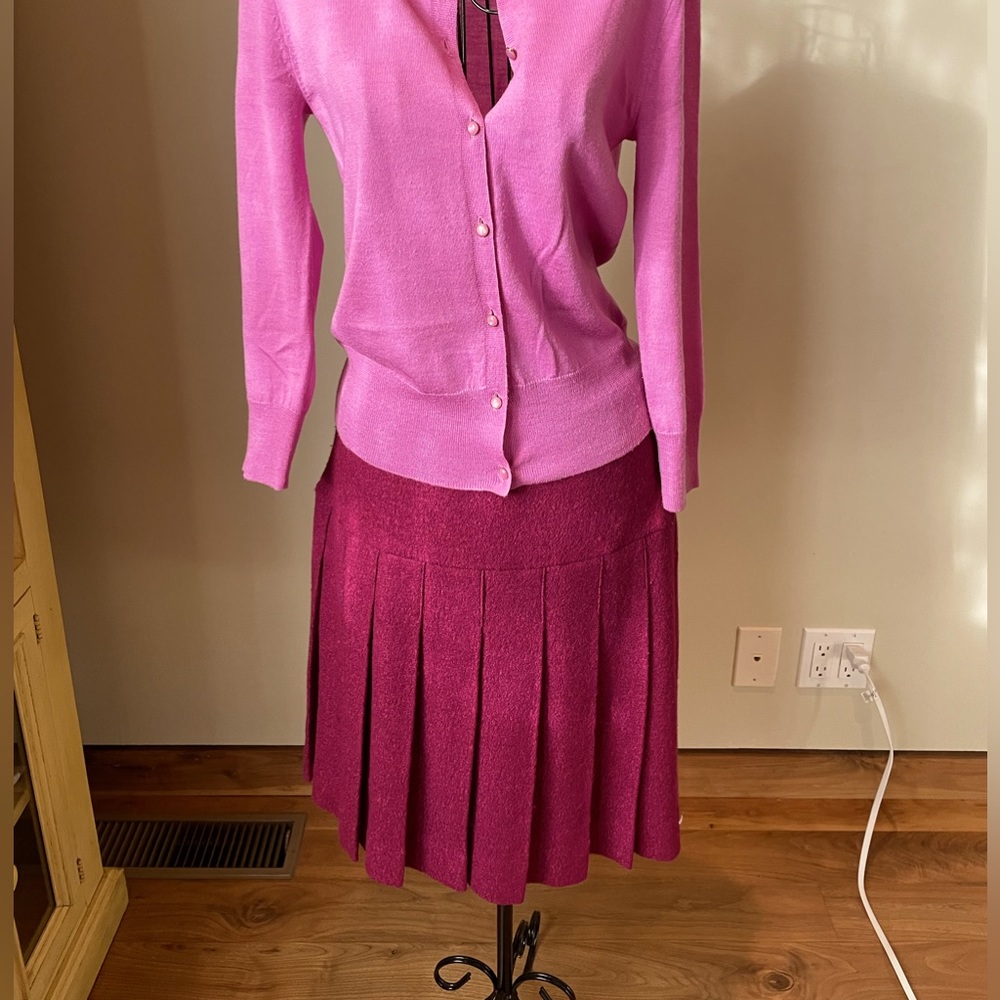 Aysha Saeed plum wool boucle pleated skirt